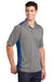 Sport-Tek ST665 Mens Heather Contender Moisture Wicking Short Sleeve Polo Shirt Heather Vintage Grey/Royal Blue Model 3q