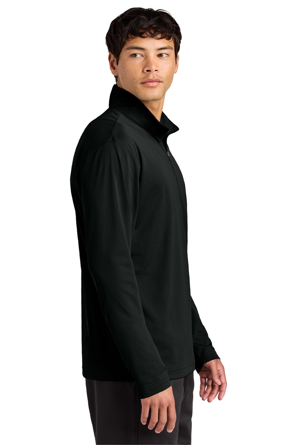 Sport-Tek ST672 Mens Micropique Sport-Wick 1/4 Zip Sweatshirt Black Model Side
