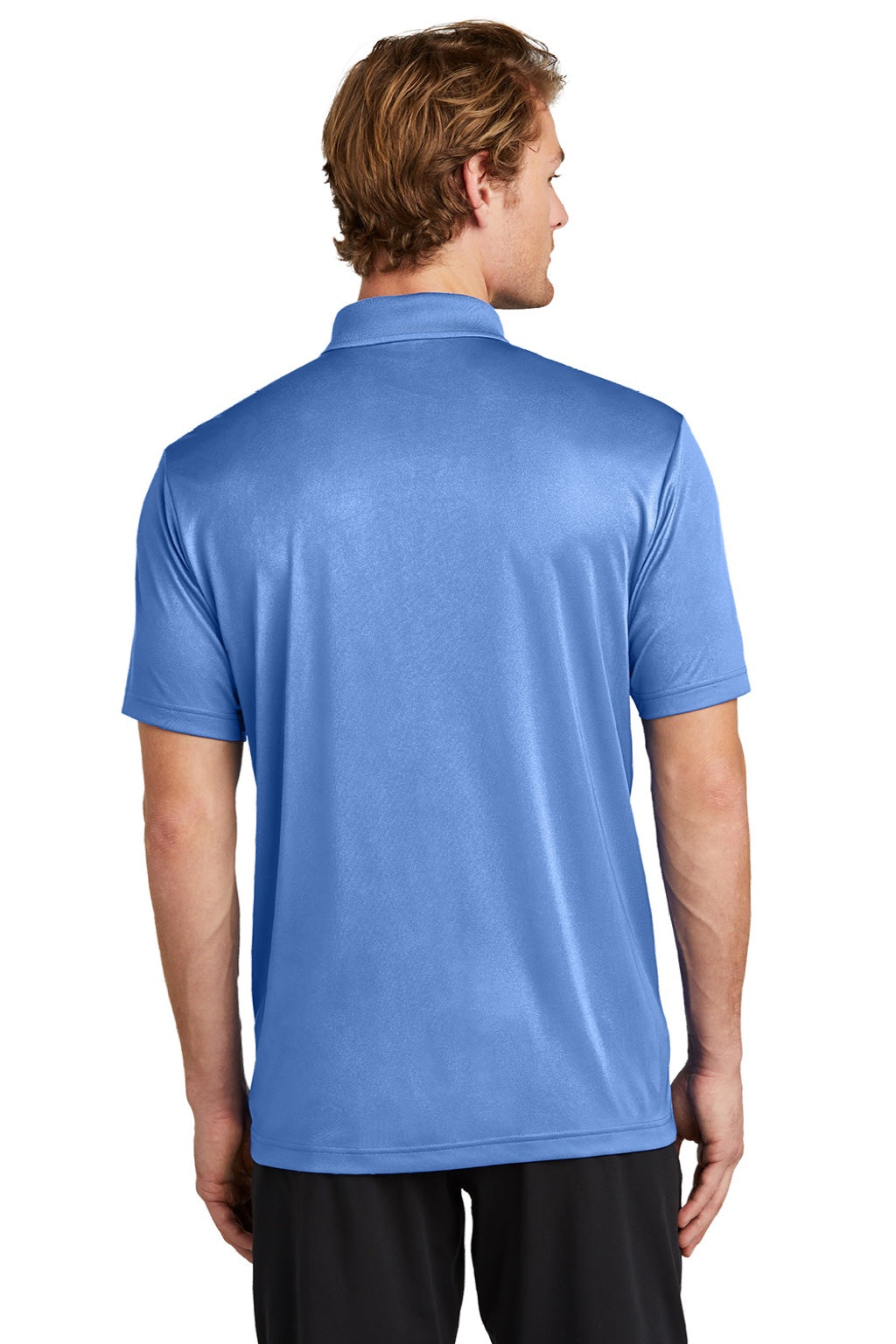 Sport-Tek ST725 Mens Moisture Wicking Re-Compete Short Sleeve Polo Shirt Carolina Blue Model Back
