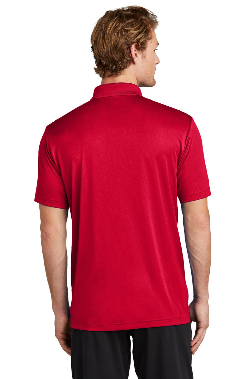 Sport-Tek ST725 Mens Moisture Wicking Re-Compete Short Sleeve Polo Shirt Deep Red Model Back