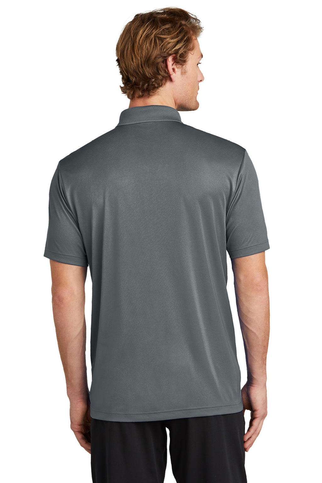 Sport-Tek ST725 Mens Moisture Wicking Re-Compete Short Sleeve Polo Shirt Iron Grey Model Back