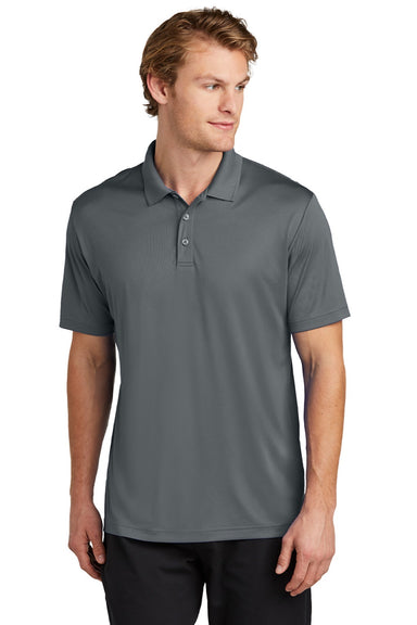 Sport-Tek ST725 Mens Moisture Wicking Re-Compete Short Sleeve Polo Shirt Iron Grey Model Front