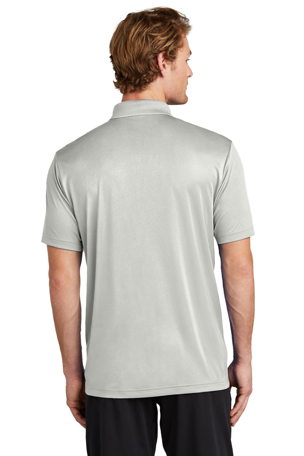 Sport-Tek ST725 Mens Moisture Wicking Re-Compete Short Sleeve Polo Shirt Silver Grey Model Back
