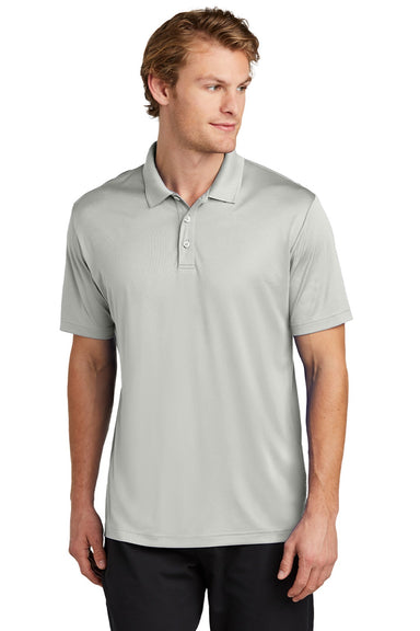 Sport-Tek ST725 Mens Moisture Wicking Re-Compete Short Sleeve Polo Shirt Silver Grey Model Front