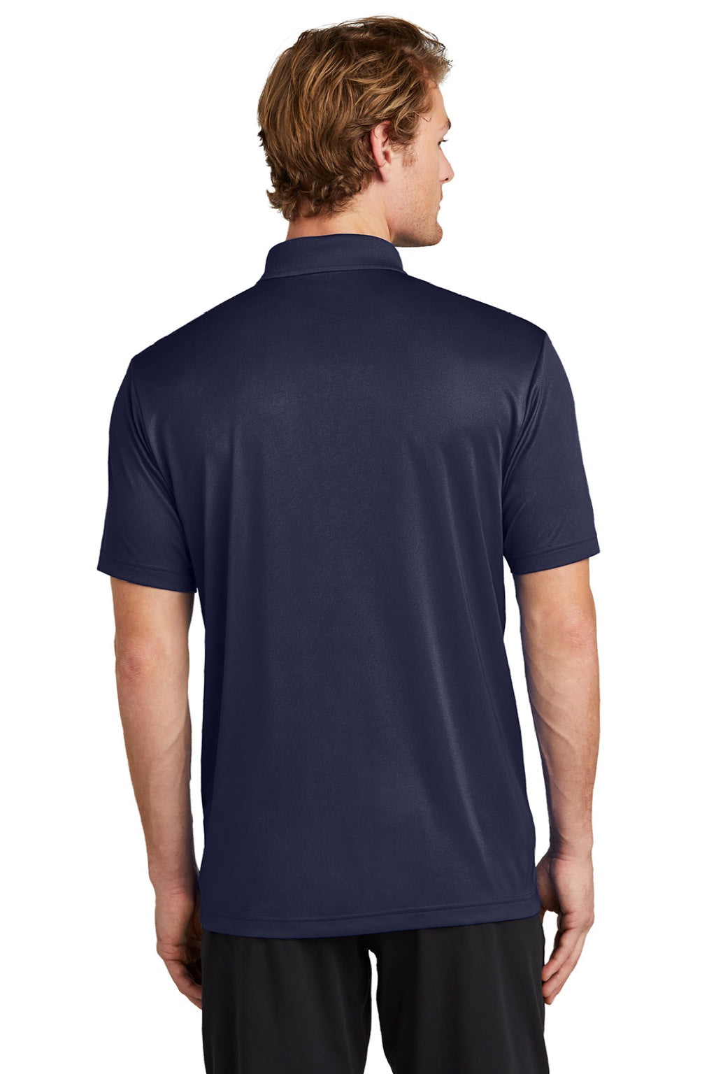 Sport-Tek ST725 Mens Moisture Wicking Re-Compete Short Sleeve Polo Shirt True Navy Blue Model Back