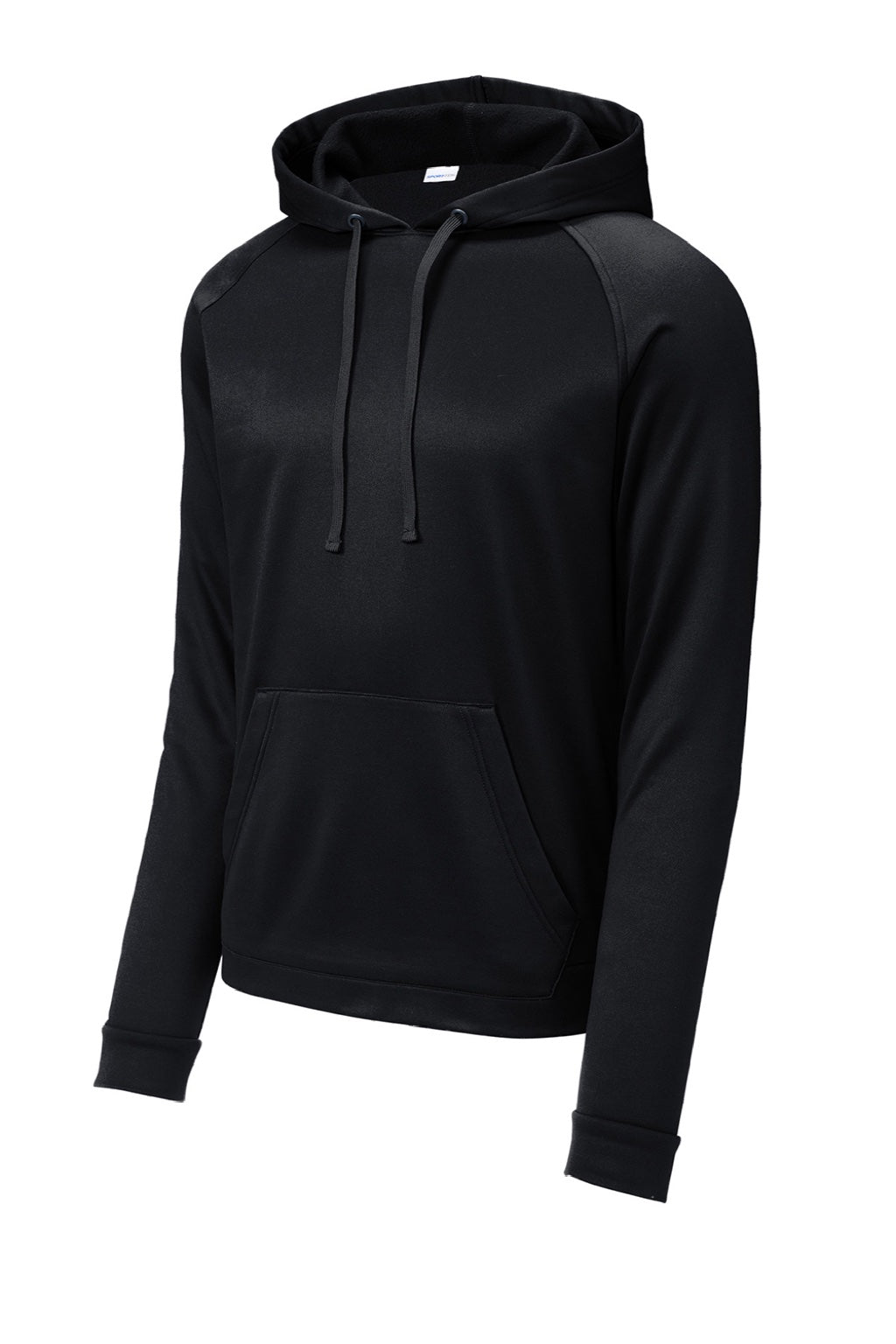 Sport-Tek ST730 Mens Re-Compete Fleece Anti Static Hooded Sweatshirt Hoodie w/ Pouch Pocket Black Flat Front