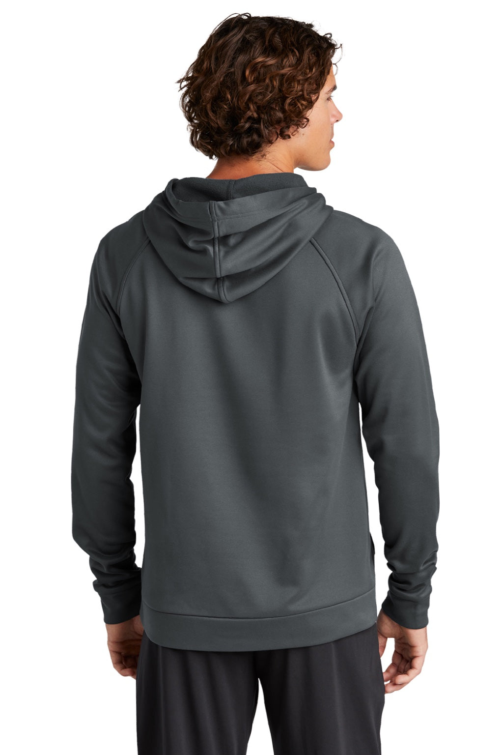 Sport-Tek ST730 Mens Re-Compete Fleece Anti Static Hooded Sweatshirt Hoodie w/ Pouch Pocket Iron Grey Model Back