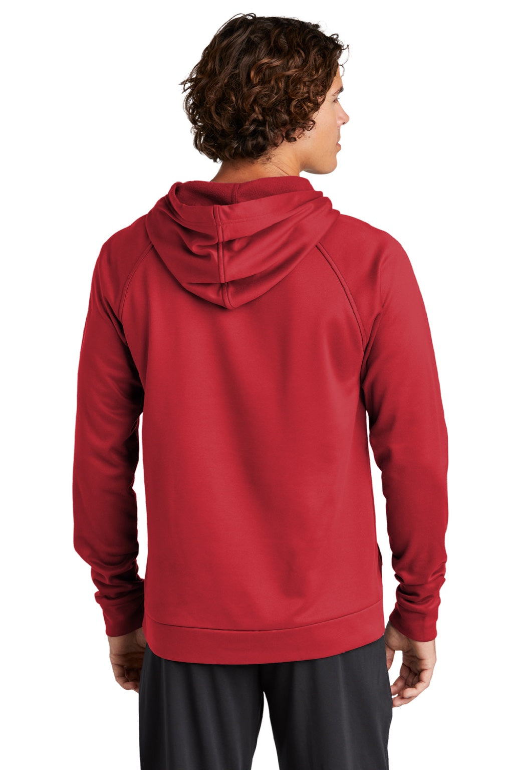 Sport-Tek ST730 Mens Re-Compete Fleece Anti Static Hooded Sweatshirt Hoodie w/ Pouch Pocket True Red  Model Back