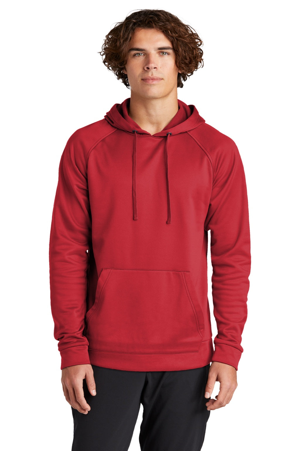 Sport-Tek ST730 Mens Re-Compete Fleece Anti Static Hooded Sweatshirt Hoodie w/ Pouch Pocket True Red  Model Front