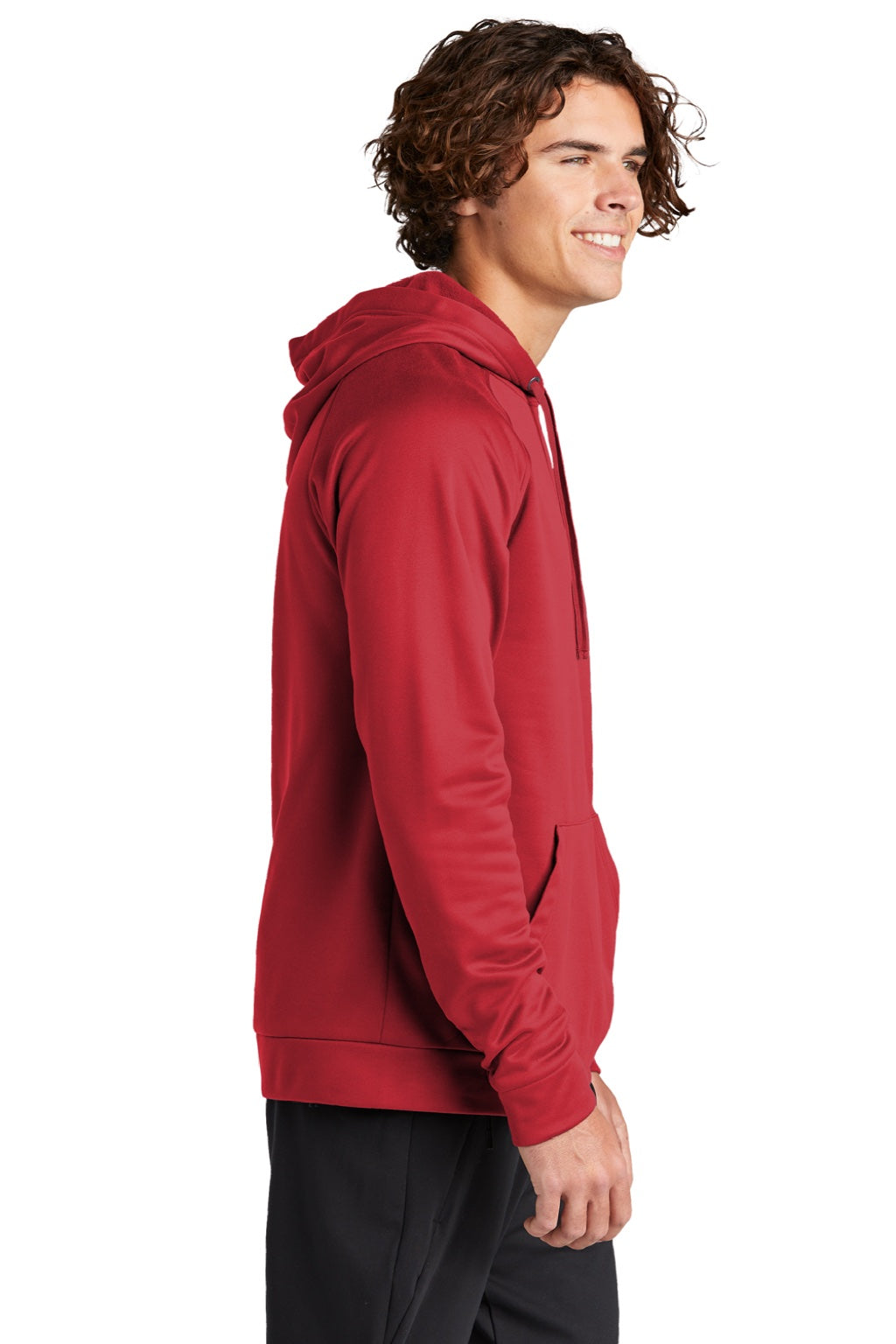 Sport-Tek ST730 Mens Re-Compete Fleece Anti Static Hooded Sweatshirt Hoodie w/ Pouch Pocket True Red  Model Side