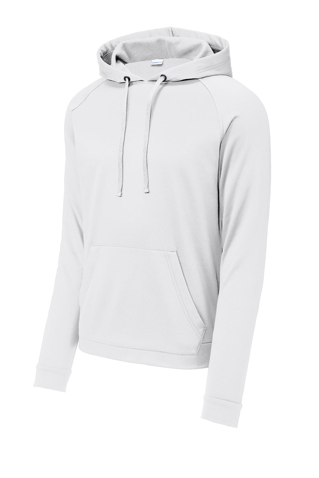 Sport-Tek ST730 Mens Re-Compete Fleece Anti Static Hooded Sweatshirt Hoodie w/ Pouch Pocket White Flat Front
