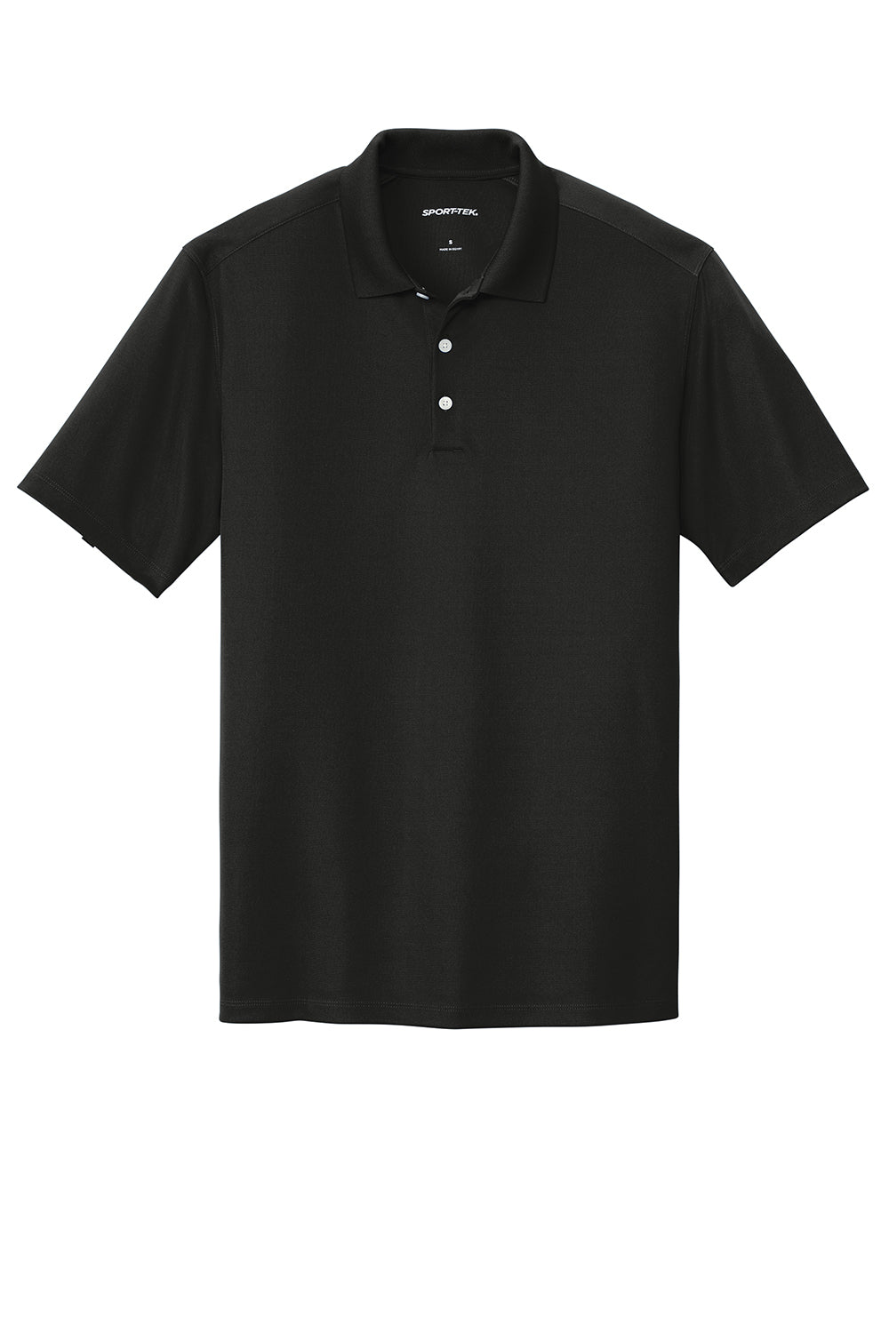 Sport-Tek ST740 Mens Moisture Wicking Micropique Short Sleeve Polo Shirt Black Flat Front