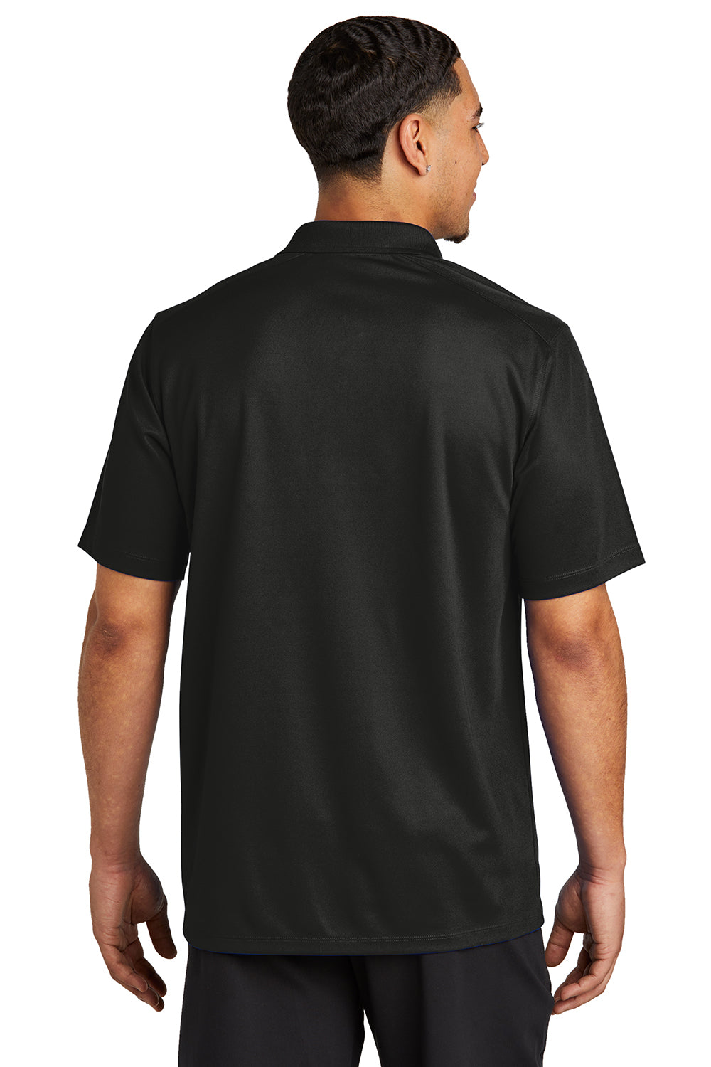 Sport-Tek ST740 Mens Moisture Wicking Micropique Short Sleeve Polo Shirt Black Model Back