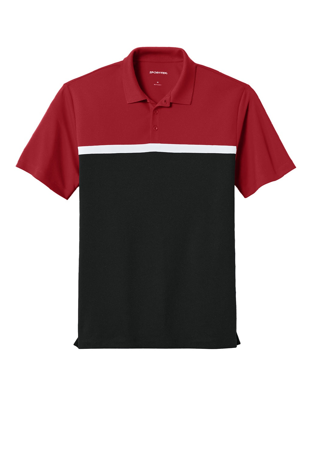 Sport-Tek ST741 Mens UV Micropique Colorblock Moisture Wicking Short Sleeve Polo Shirt Deep Red/Black/White Flat Front