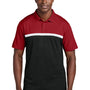 Sport-Tek Mens UV Micropique Colorblock Moisture Wicking Short Sleeve Polo Shirt - Deep Red/Black/White