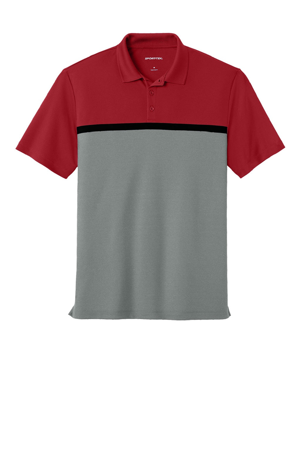 Sport-Tek ST741 Mens UV Micropique Colorblock Moisture Wicking Short Sleeve Polo Shirt Deep Red/Heather Concrete Grey/Black Flat Front