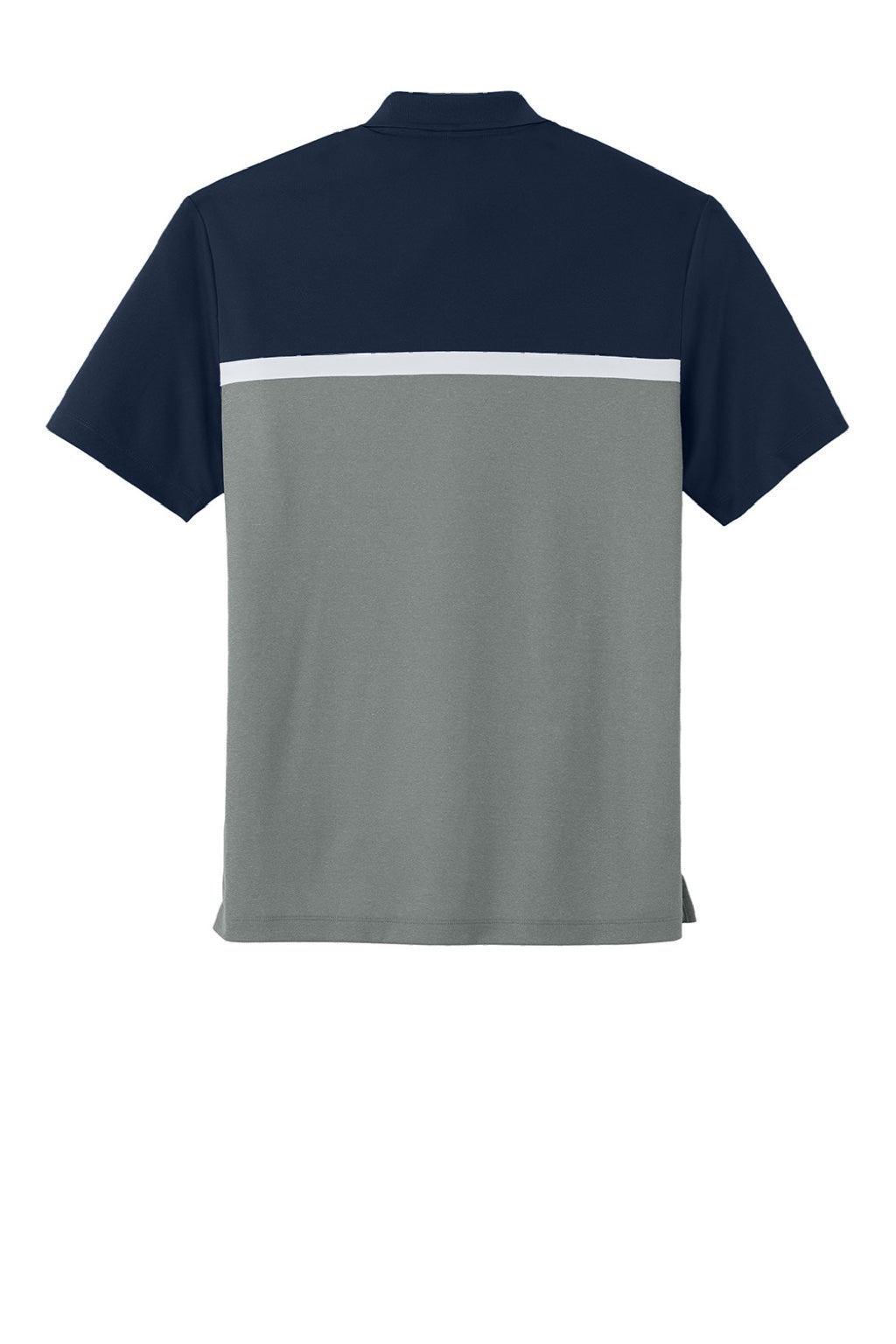 Sport-Tek ST741 Mens UV Micropique Colorblock Moisture Wicking Short Sleeve Polo Shirt True Navy Blue/Heather Concrete Grey/White Flat Back