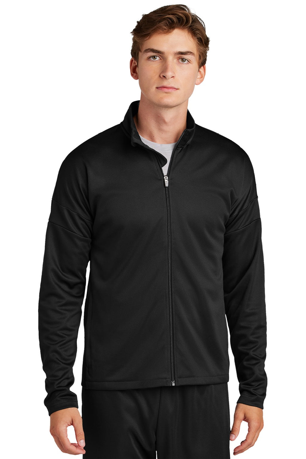 Sport-Tek ST800 Mens Moisture Wicking Travel Full Zip Jacket Black Model Front