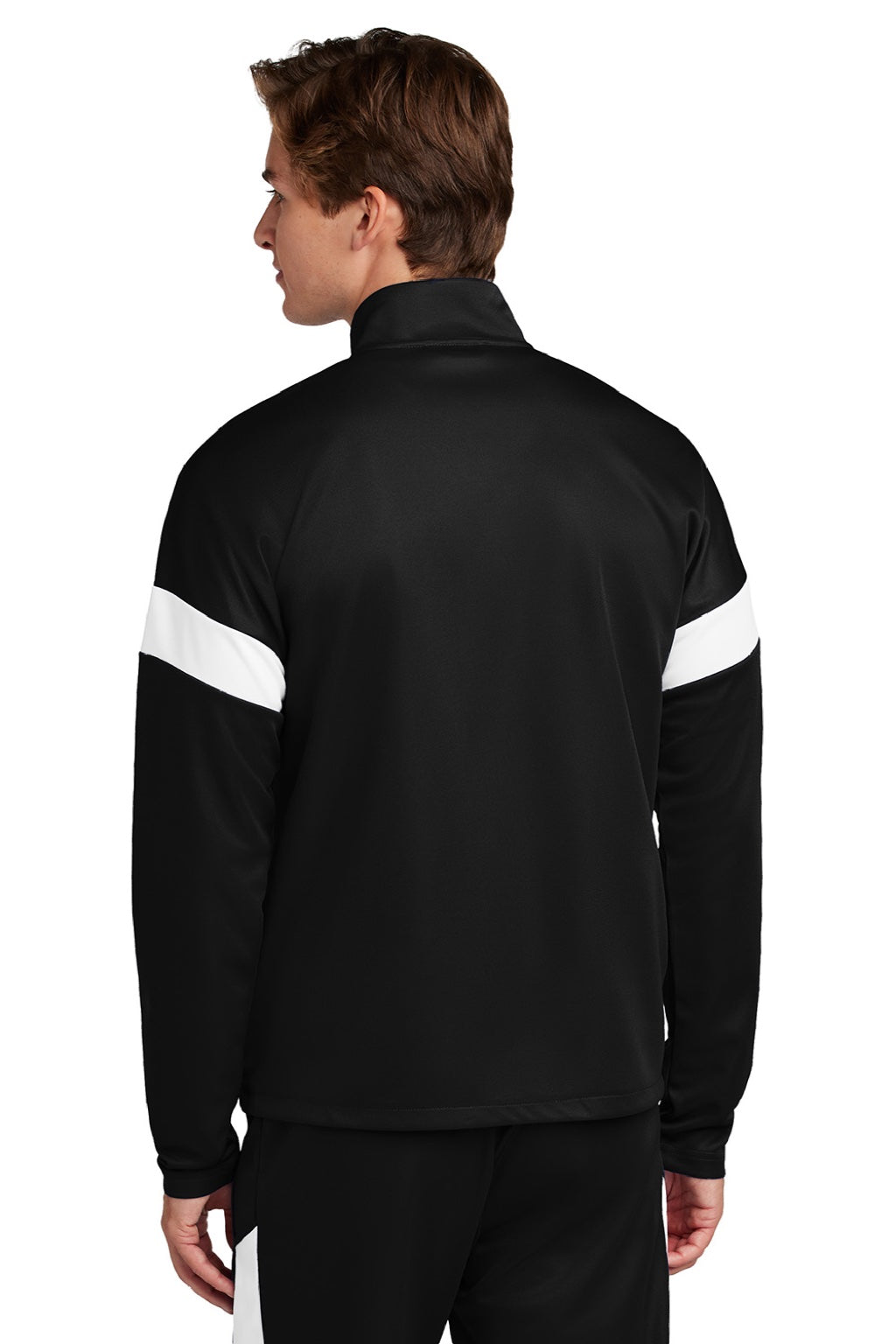 Sport-Tek ST800 Mens Moisture Wicking Travel Full Zip Jacket Black/White Model Back