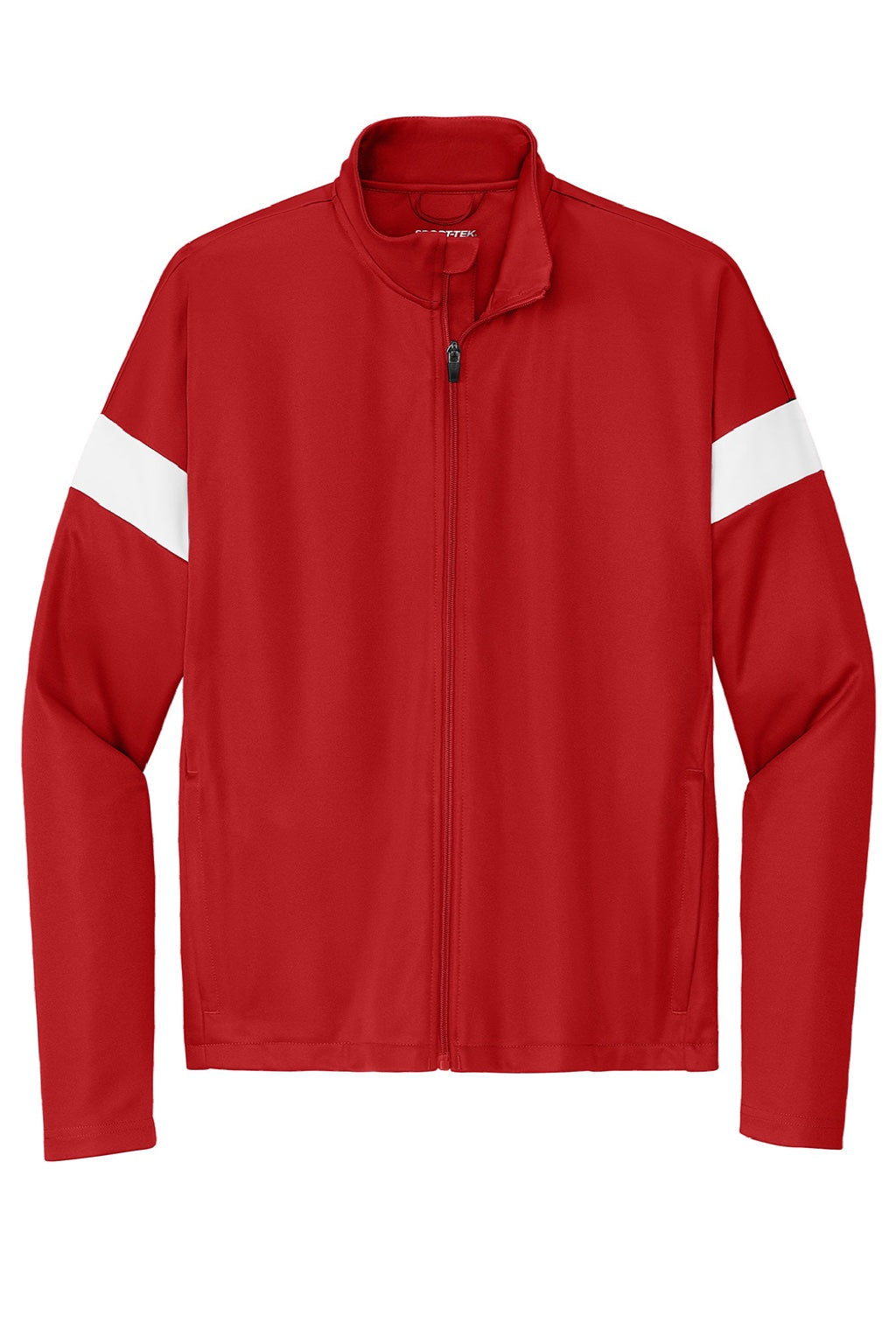 Sport-Tek ST800 Mens Moisture Wicking Travel Full Zip Jacket Deep Red/White Flat Front