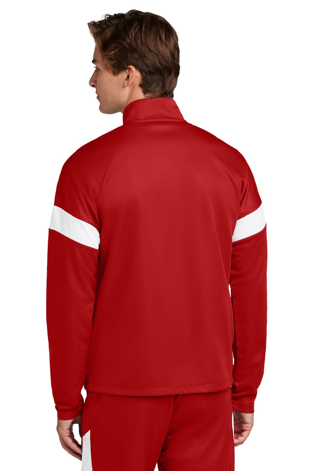 Sport-Tek ST800 Mens Moisture Wicking Travel Full Zip Jacket Deep Red/White Model Back