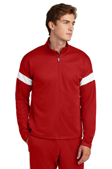 Sport-Tek ST800 Mens Moisture Wicking Travel Full Zip Jacket Deep Red/White Model Front