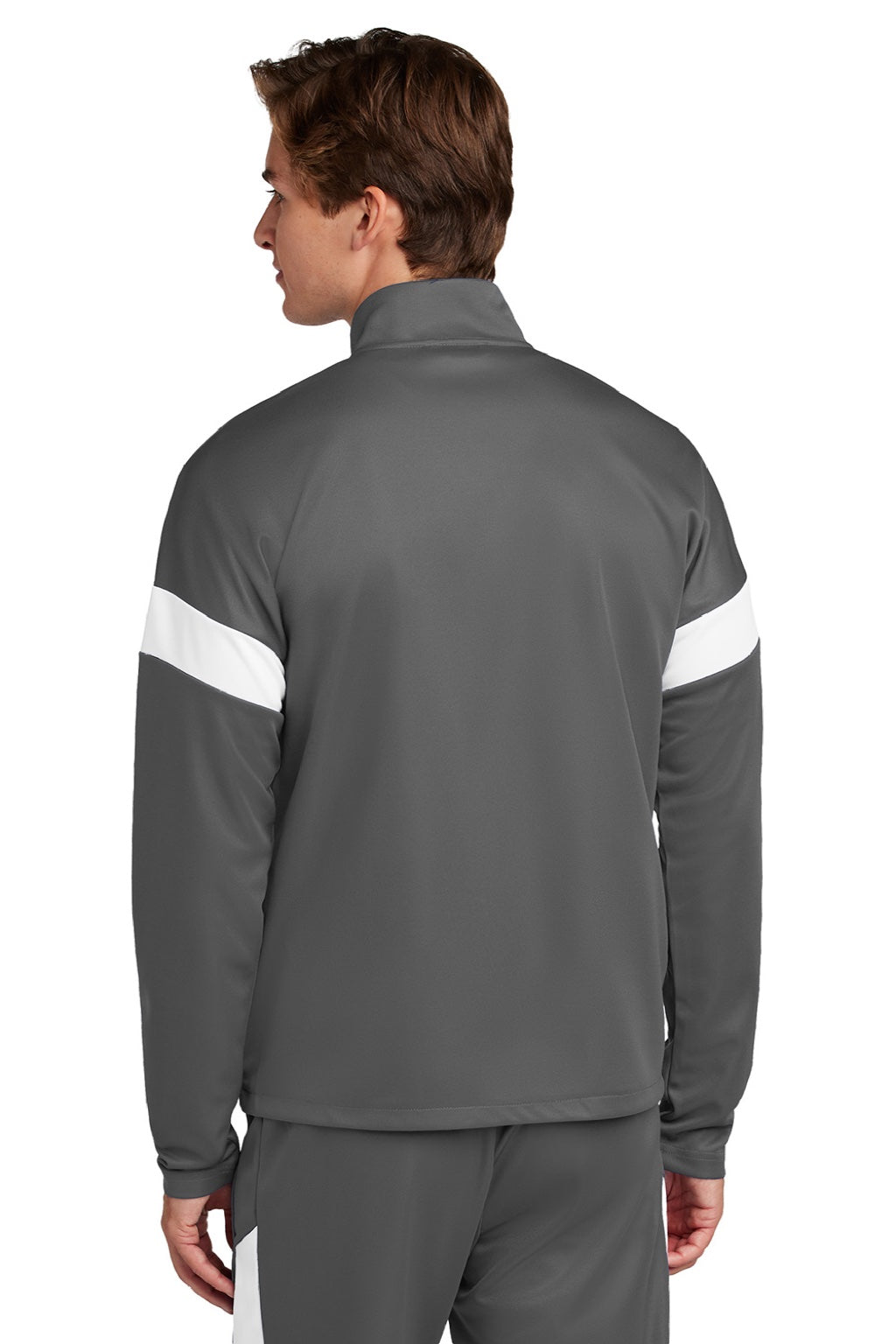 Sport-Tek ST800 Mens Moisture Wicking Travel Full Zip Jacket Iron Grey/White Model Back