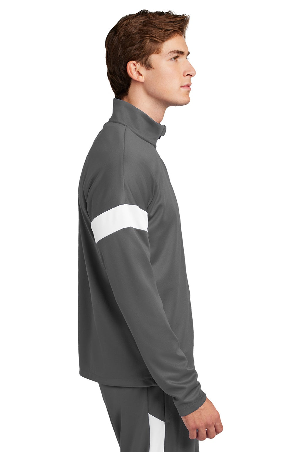 Sport-Tek ST800 Mens Moisture Wicking Travel Full Zip Jacket Iron Grey/White Model Side