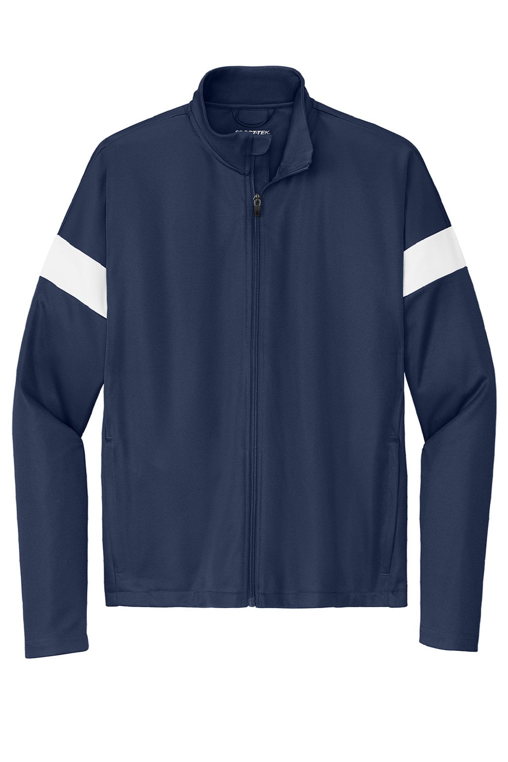 Sport-Tek ST800 Mens Moisture Wicking Travel Full Zip Jacket True Navy Blue/White Flat Front