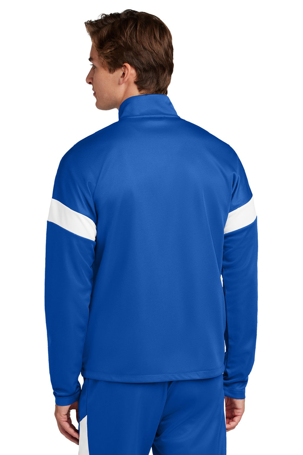Sport-Tek ST800 Mens Moisture Wicking Travel Full Zip Jacket True Royal Blue/White Model Back
