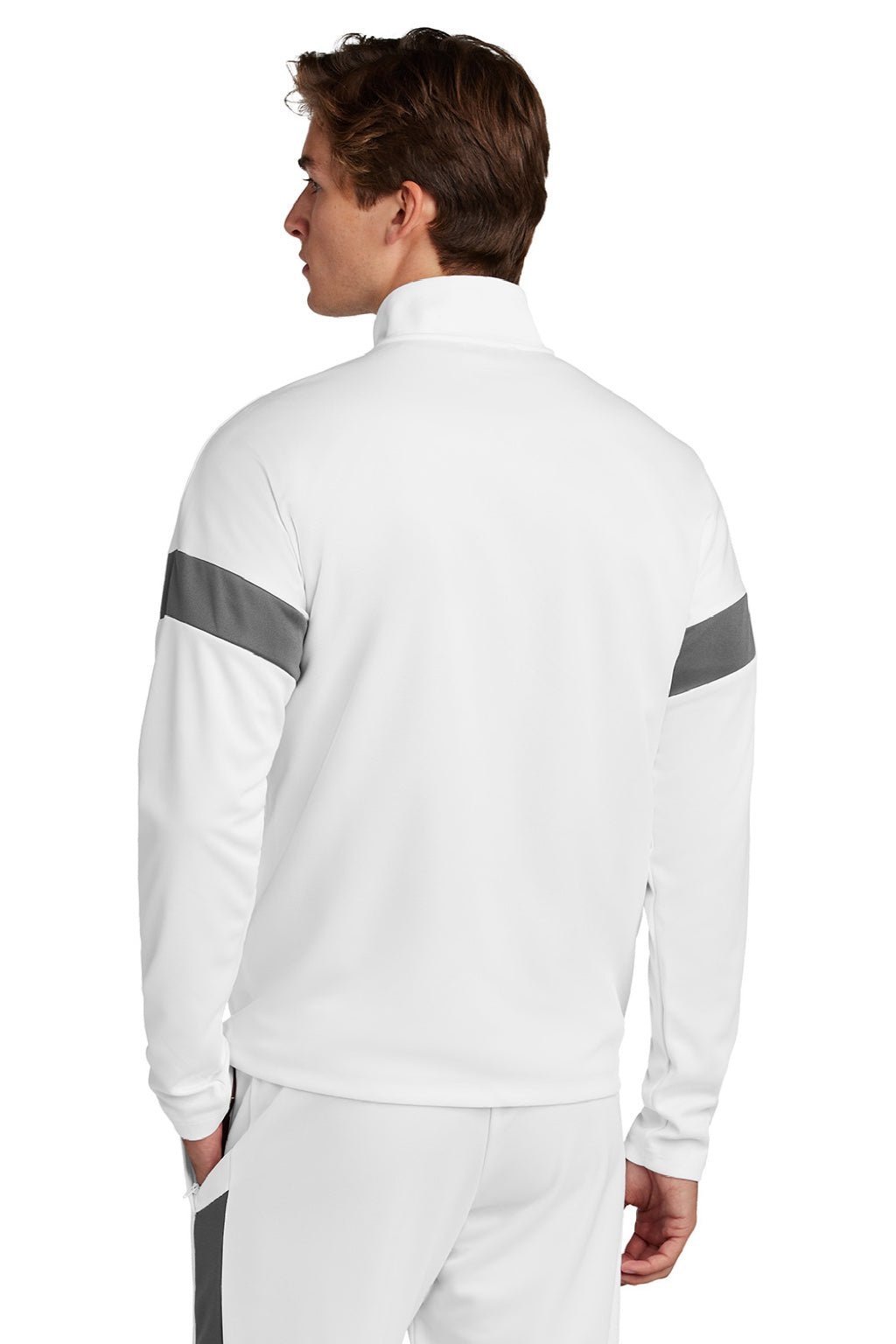 Sport-Tek ST800 Mens Moisture Wicking Travel Full Zip Jacket White/Iron Grey Model Back