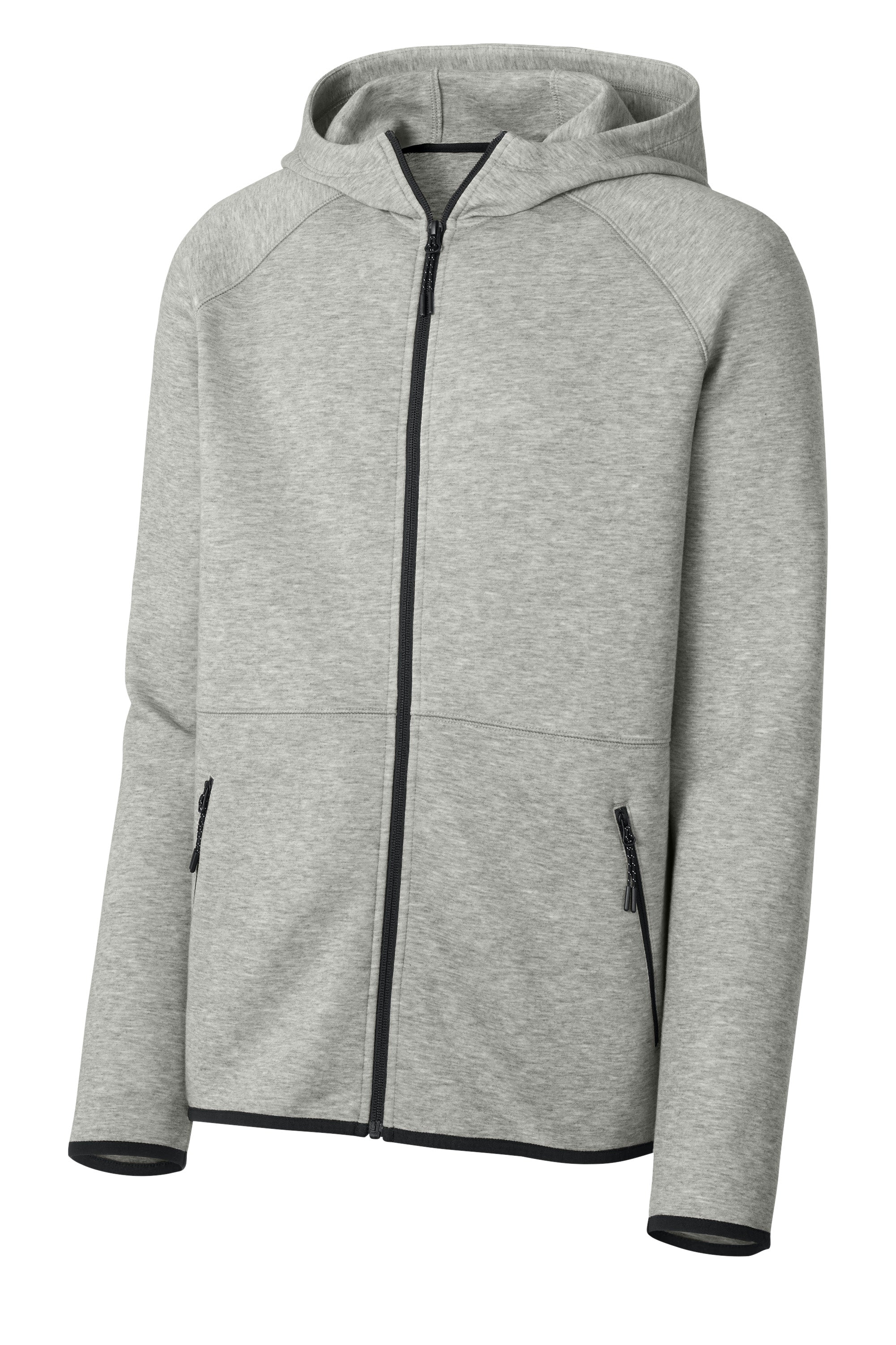 Sport-Tek ST840 Mens Phenom Full Zip Hooded Sweatshrt Hoodie w/ Pockets Heather Grey Form Front