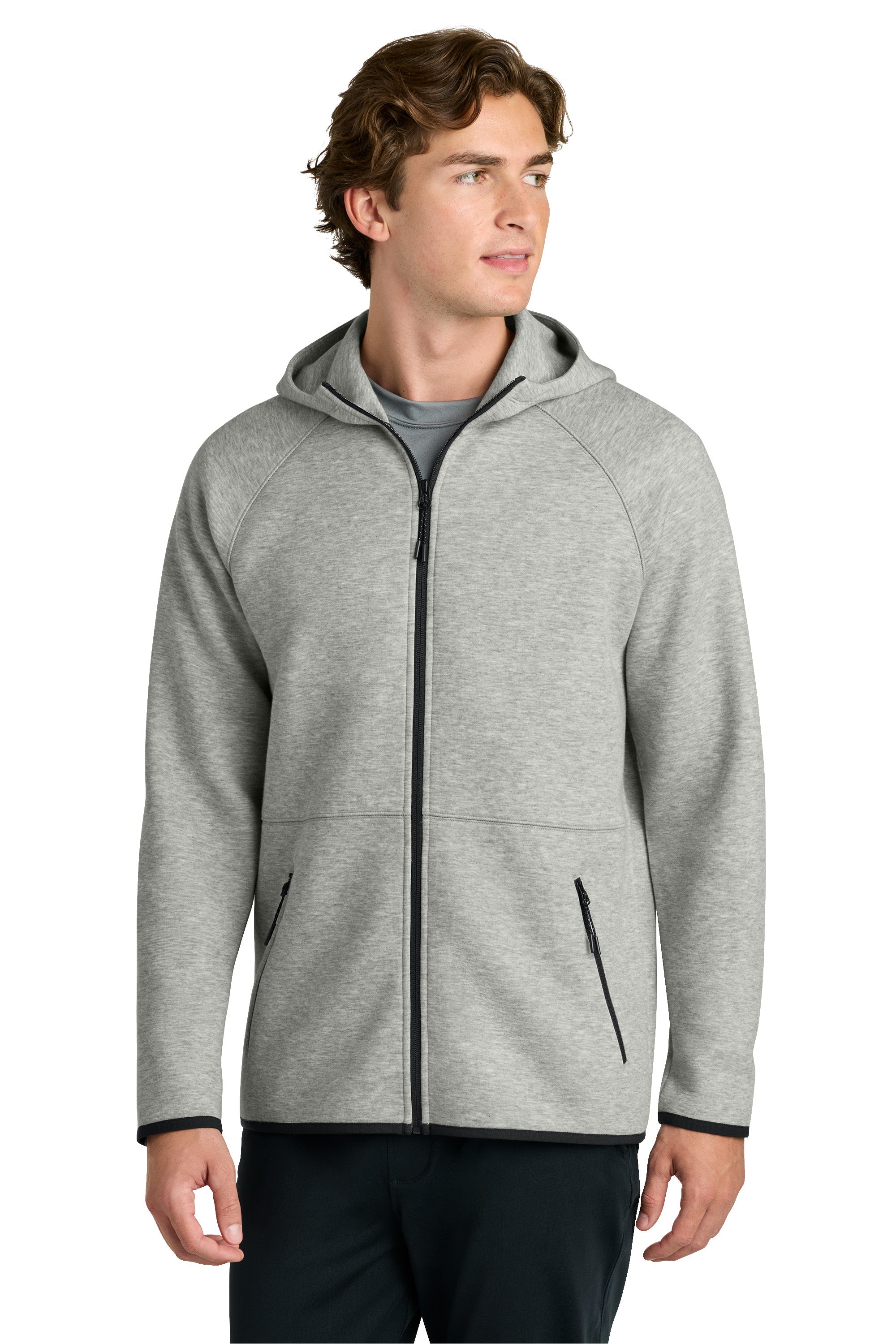 Sport-Tek ST840 Mens Phenom Full Zip Hooded Sweatshrt Hoodie w/ Pockets Heather Grey Model Front
