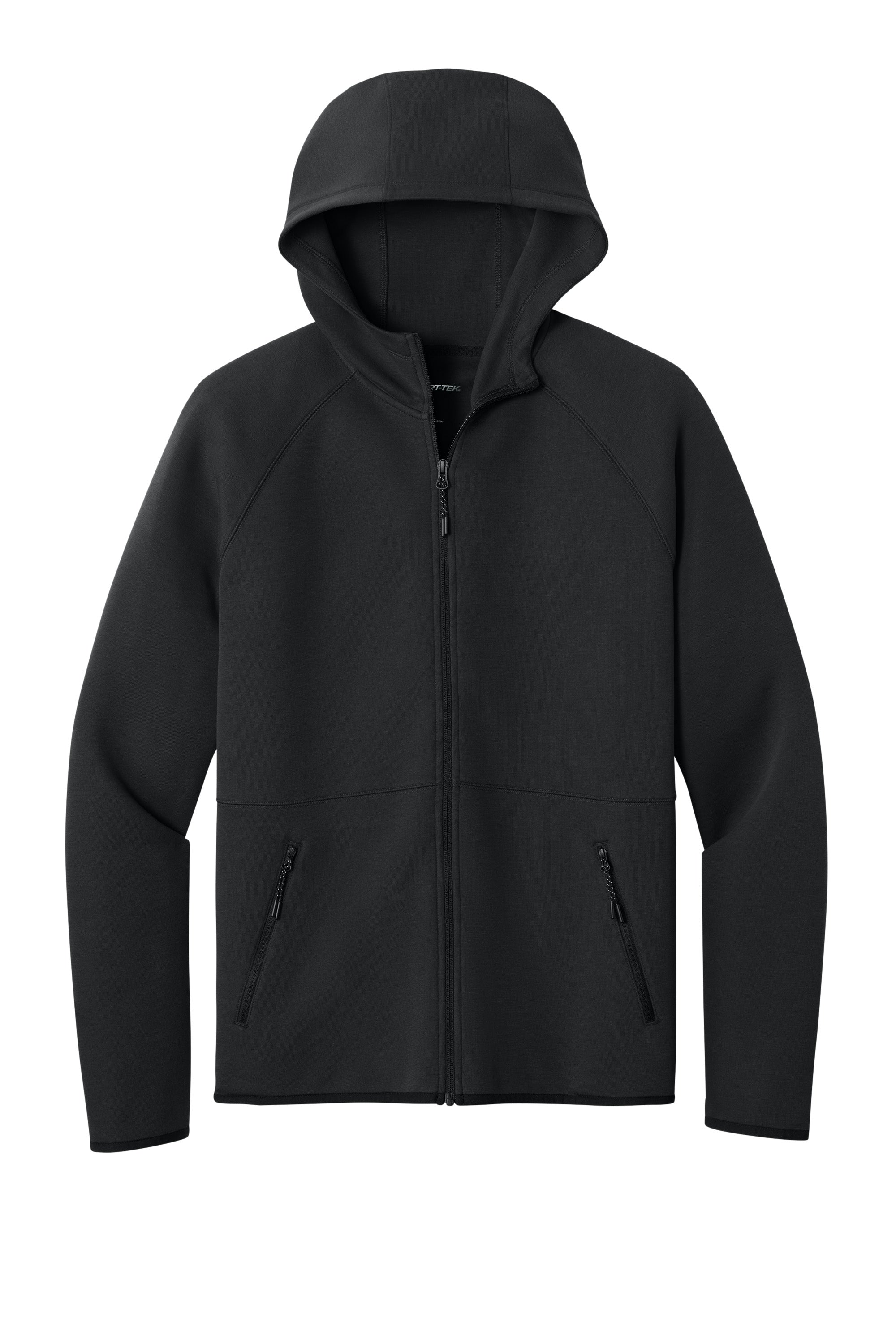 Sport-Tek ST840 Mens Phenom Full Zip Hooded Sweatshrt Hoodie w/ Pockets Black Flat Front