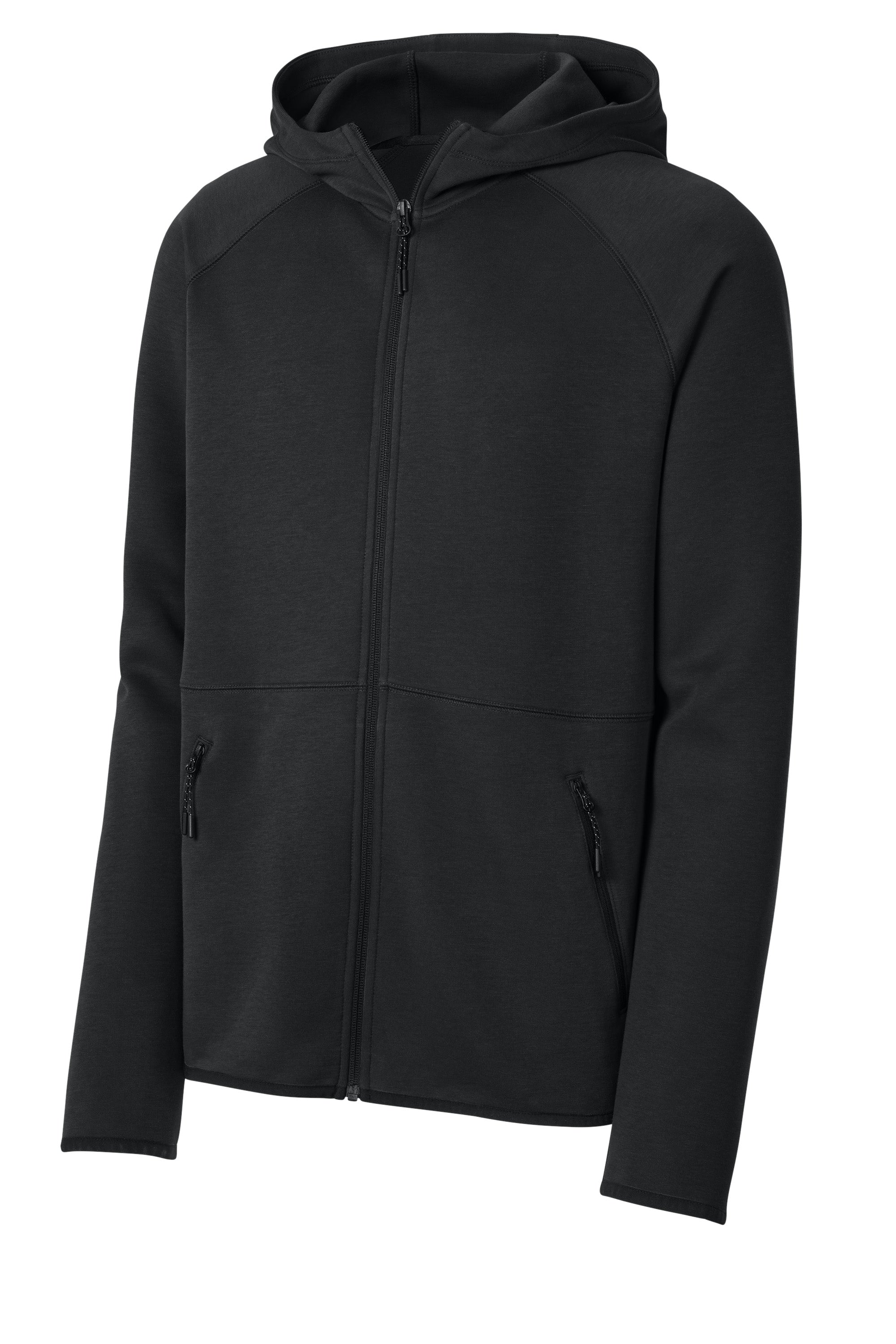 Sport-Tek ST840 Mens Phenom Full Zip Hooded Sweatshrt Hoodie w/ Pockets Black Form Front