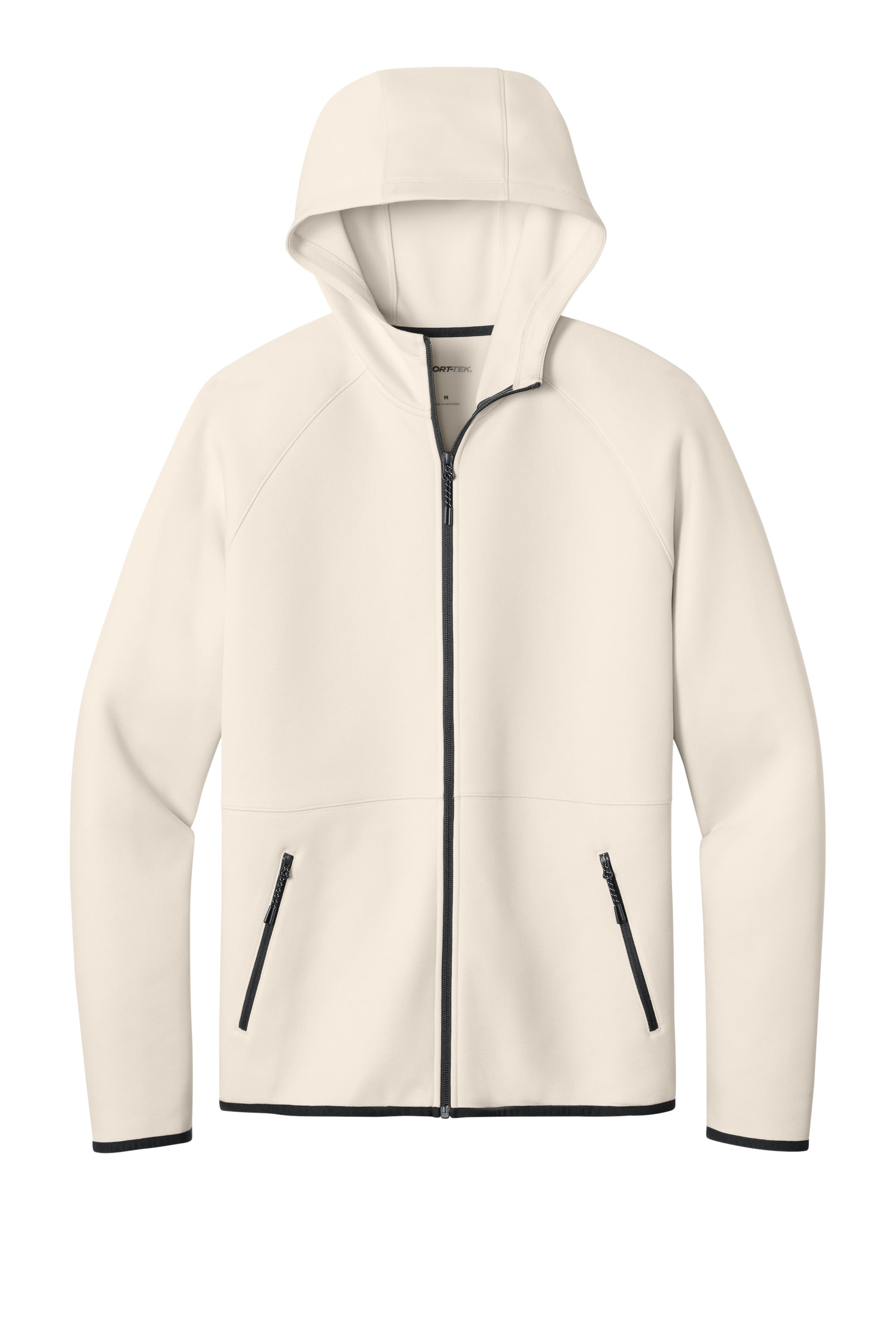Sport-Tek ST840 Mens Phenom Full Zip Hooded Sweatshrt Hoodie w/ Pockets Ecru Flat Front