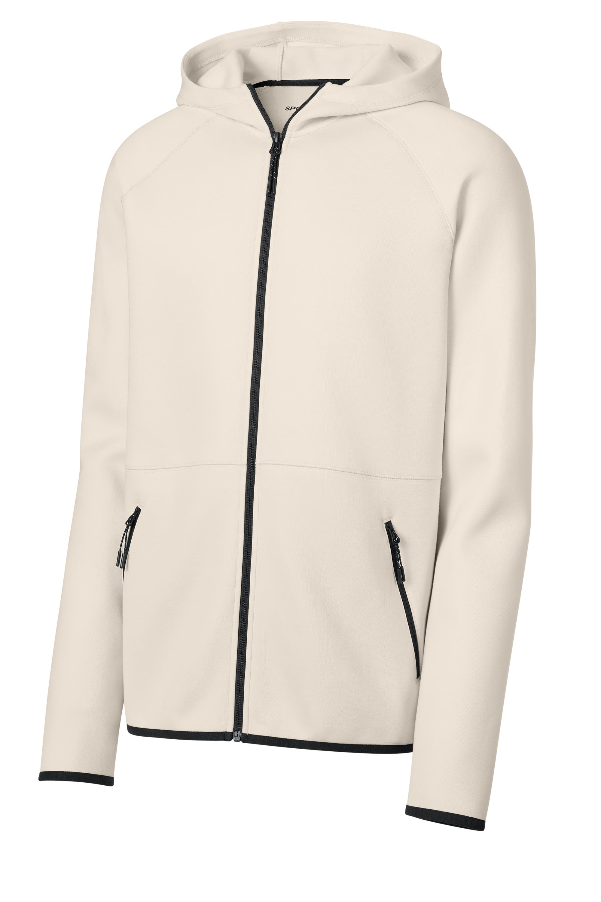 Sport-Tek ST840 Mens Phenom Full Zip Hooded Sweatshrt Hoodie w/ Pockets Ecru Form Front