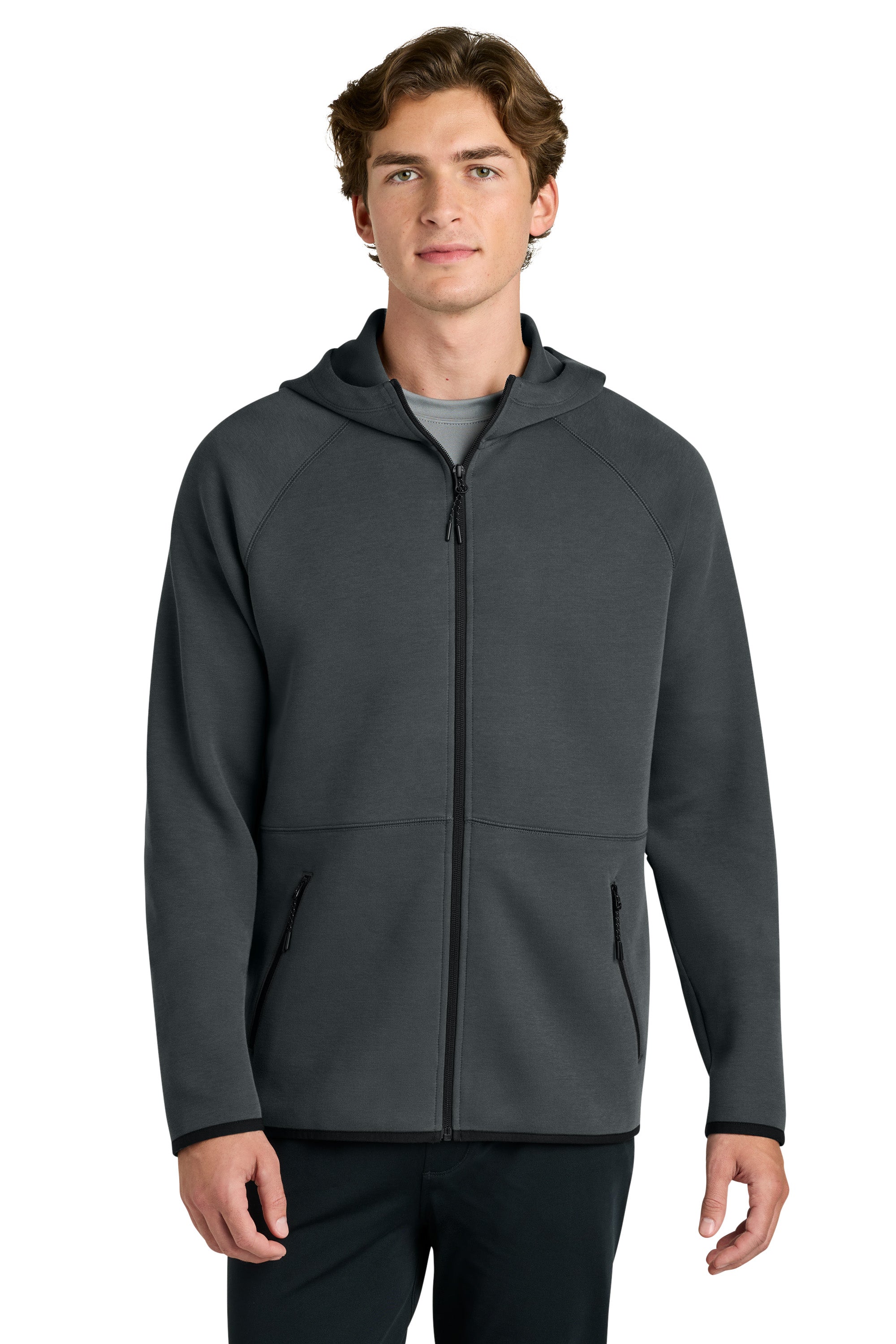 Sport-Tek ST840 Mens Phenom Full Zip Hooded Sweatshrt Hoodie w/ Pockets Iron Grey Model Front