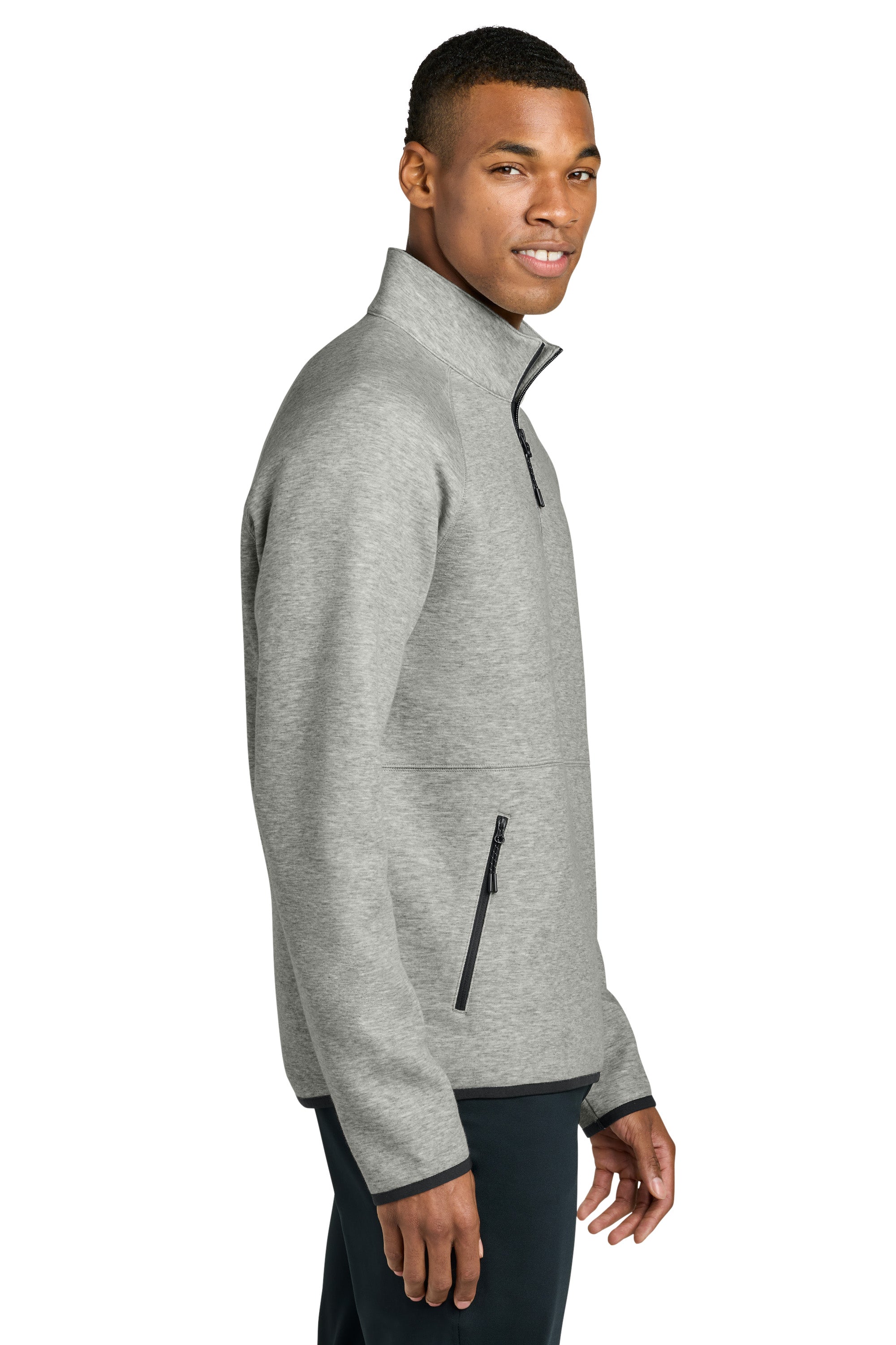 Sport-Tek ST841 Mens Phenom 1/4 Zip Sweatshirt w/ Pockets Heather Grey Model Side