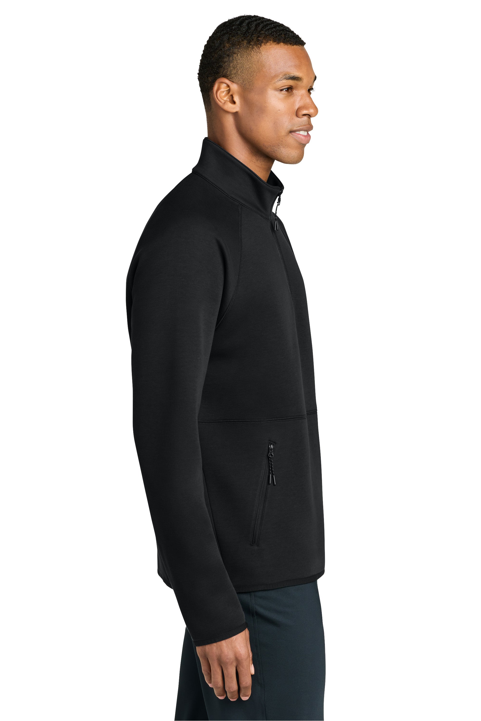 Sport-Tek ST841 Mens Phenom 1/4 Zip Sweatshirt w/ Pockets Black Model Side