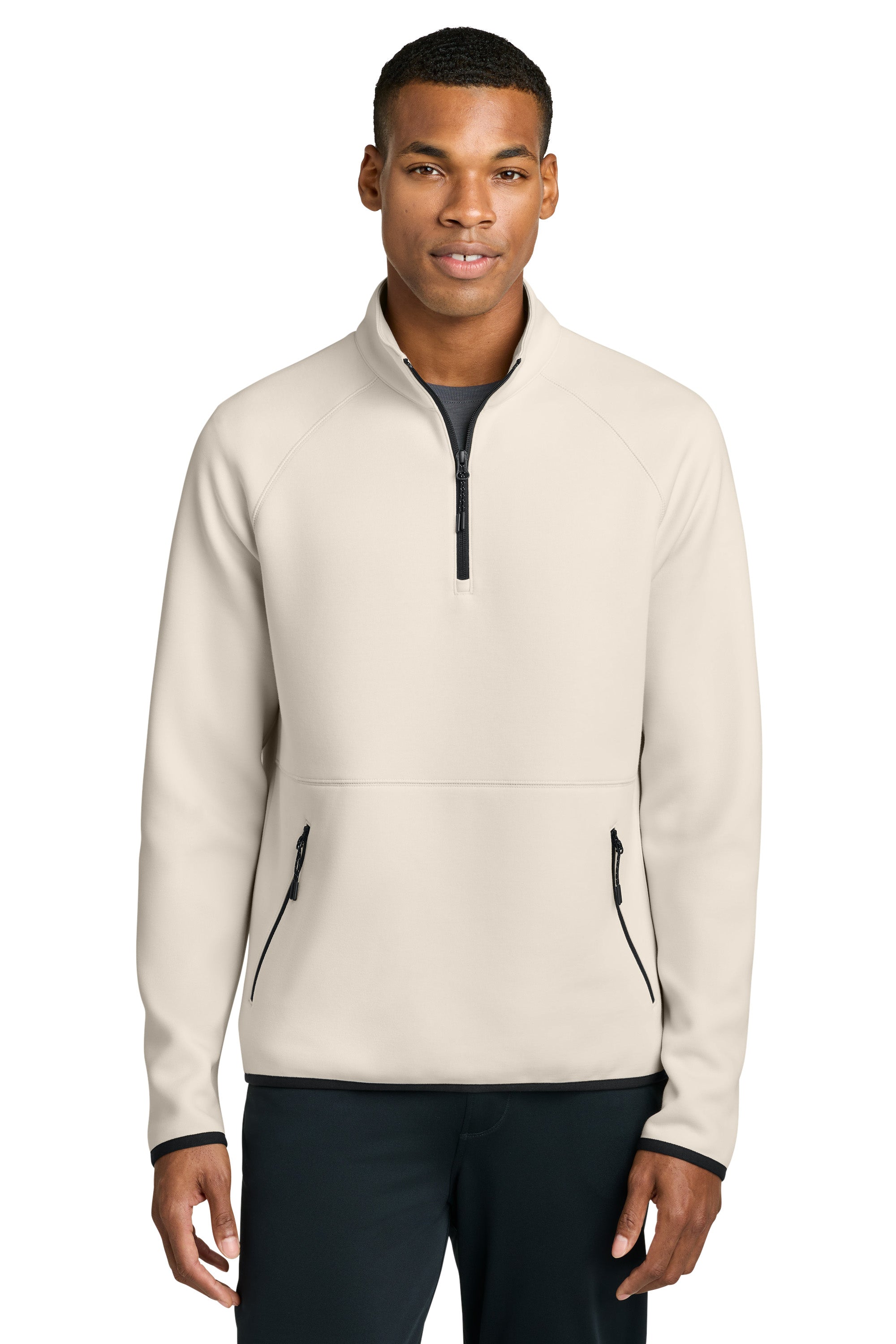 Sport-Tek ST841 Mens Phenom 1/4 Zip Sweatshirt w/ Pockets Ecru Model Front