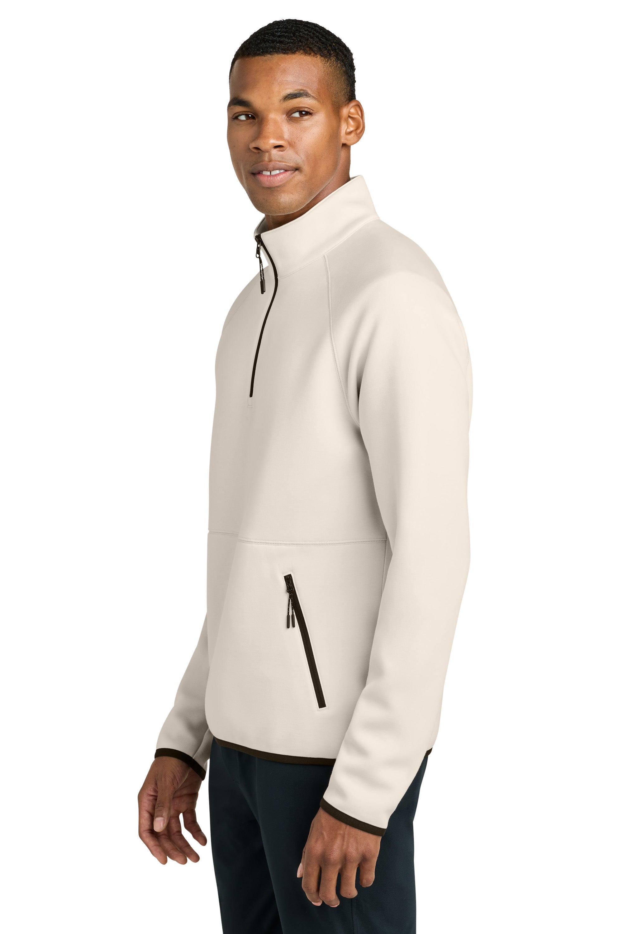 Sport-Tek ST841 Mens Phenom 1/4 Zip Sweatshirt w/ Pockets Ecru Model Side