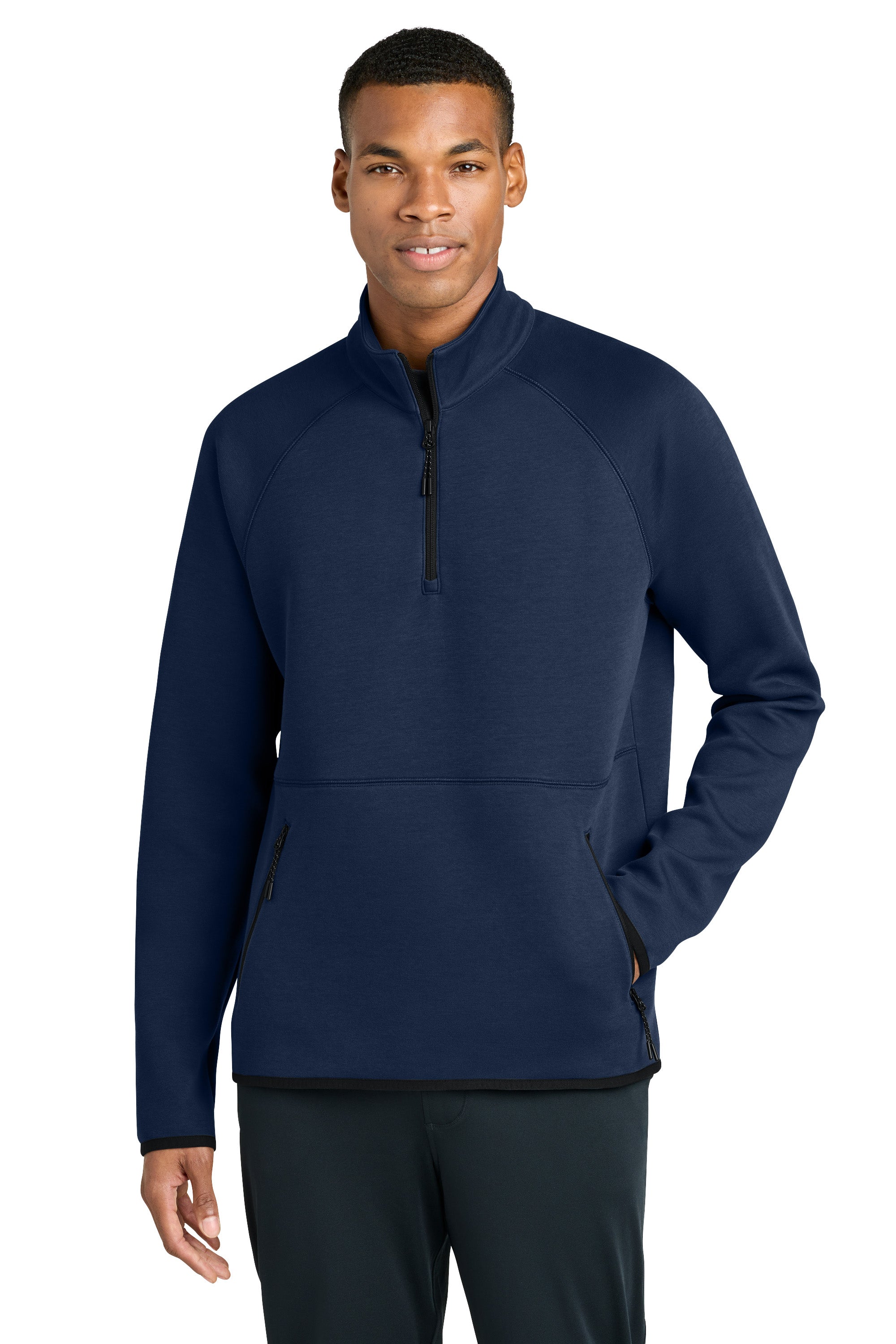 Sport-Tek ST841 Mens Phenom 1/4 Zip Sweatshirt w/ Pockets True Navy Blue Model Front