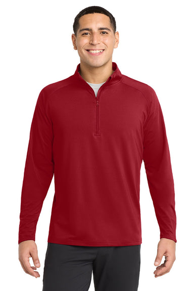 Sport-Tek ST850/TST850 Mens Sport-Wick Moisture Wicking 1/4 Zip Sweatshirt Deep Red Model Front