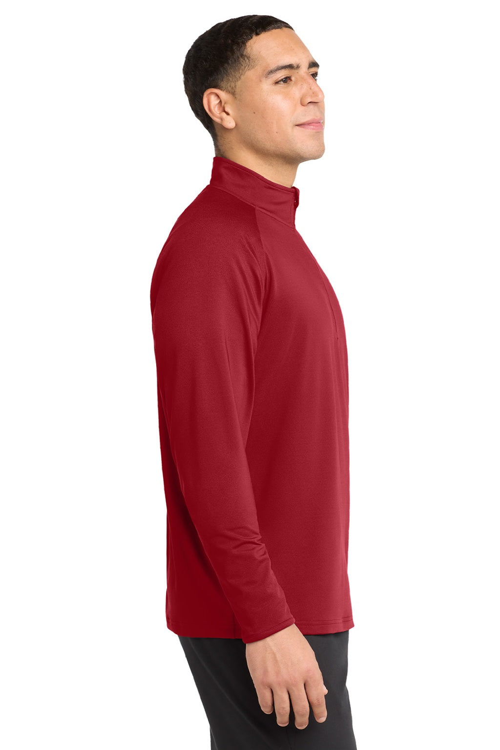 Sport-Tek ST850/TST850 Mens Sport-Wick Moisture Wicking 1/4 Zip Sweatshirt Deep Red Model Side