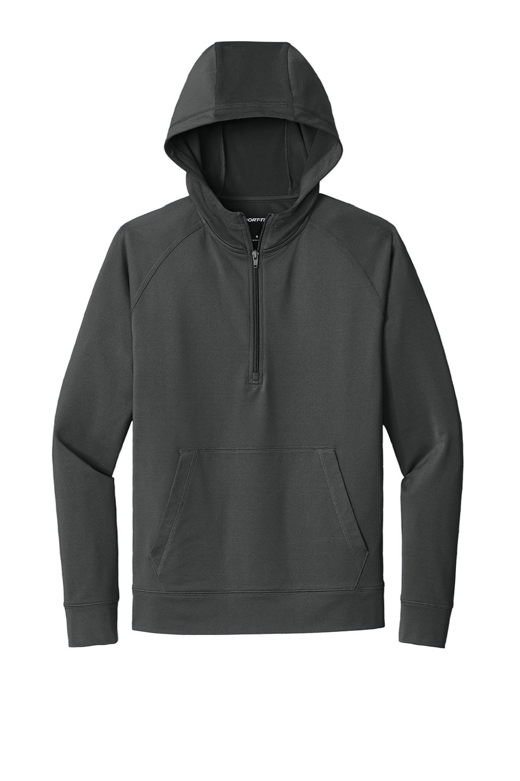 Sport-Tek ST856 Mens Sport-Wick Moisture Wicking 1/4 Zip Hooded Sweatshirt Hoodie w/ Pouch Pocket Charcoal Grey Flat Front