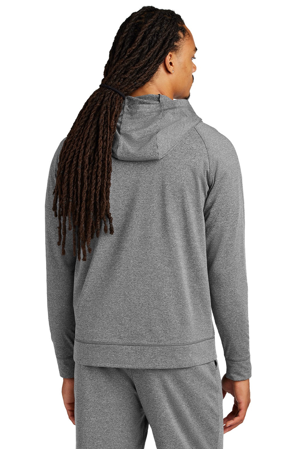 Sport-Tek ST856 Mens Sport-Wick Moisture Wicking 1/4 Zip Hooded Sweatshirt Hoodie w/ Pouch Pocket Heather Charcoal Grey Model Back