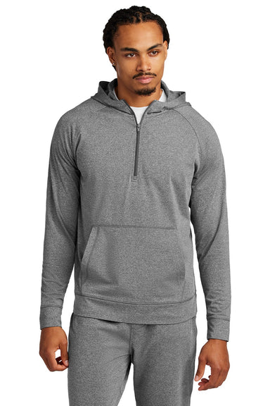 Sport-Tek ST856 Mens Sport-Wick Moisture Wicking 1/4 Zip Hooded Sweatshirt Hoodie w/ Pouch Pocket Heather Charcoal Grey Model Front