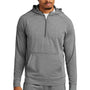 Sport-Tek Mens Sport-Wick Moisture Wicking 1/4 Zip Hooded Sweatshirt Hoodie w/ Pouch Pocket - Heather Charcoal Grey