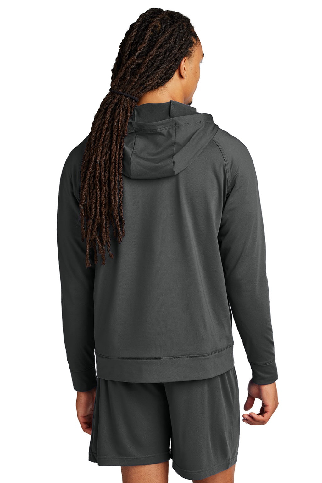Sport-Tek ST856 Mens Sport-Wick Moisture Wicking 1/4 Zip Hooded Sweatshirt Hoodie w/ Pouch Pocket Charcoal Grey Model Back